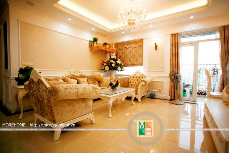 Nội thất phòng khách tân cổ điển tập trung vào không gian trang trọng, ấm áp tối ưu diện tích sử dụng