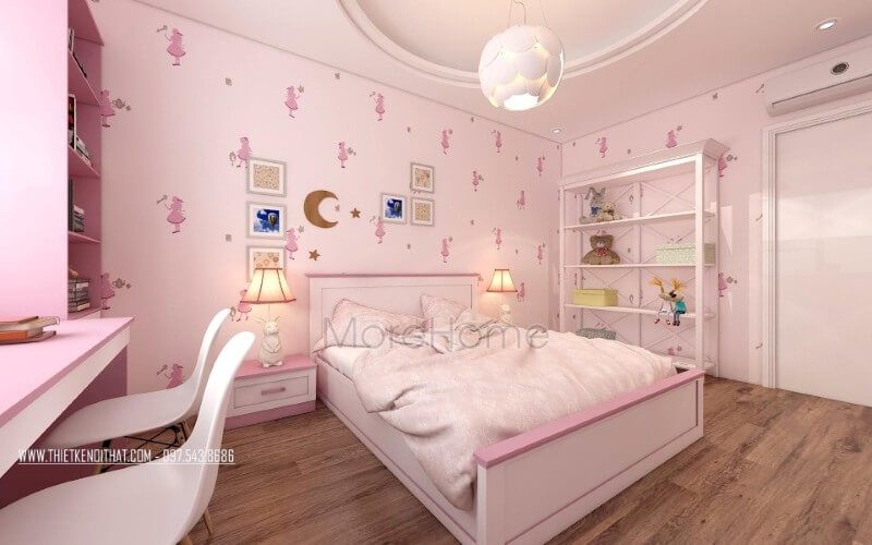 Mẫu giường ngủ cho bé gái phong cách hiện đại, trẻ trung