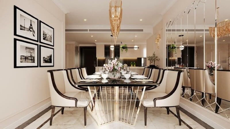Nội thất phòng ăn chung cư phong cách tân cổ điển