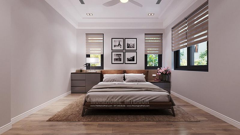 Thiết kế giường ngủ biệt thự gỗ óc chó đẹp tại Hà Nội