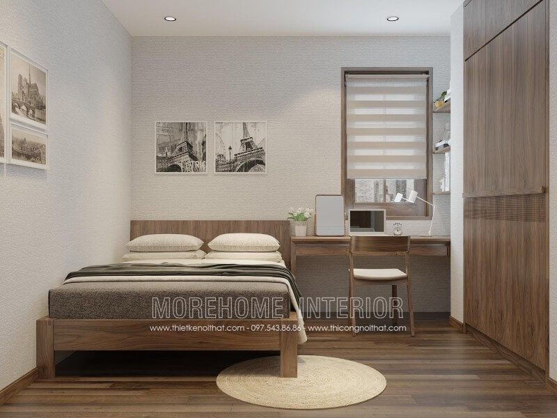 Mẫu giường ngủ con trai đẹp và sang trọng với chất liệu gỗ óc chó